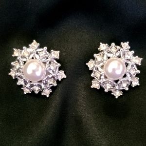 Vtg. 1950's Signed Sarah Coventry Mid Century Diamante Clip On Button Earrings
